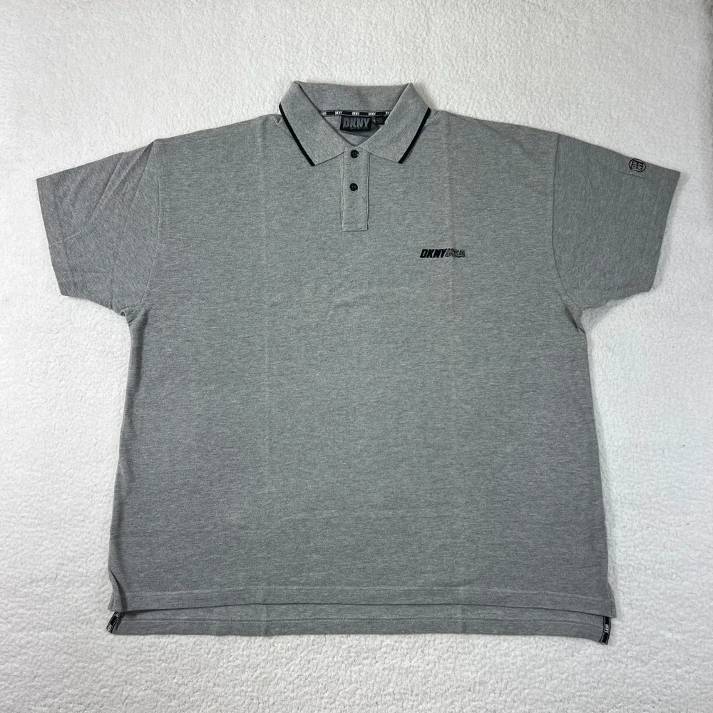 DKNY Polo Shirt Men's XL Grey Short Sleeve‎ Tipped Collar Logo USA VTG NWT